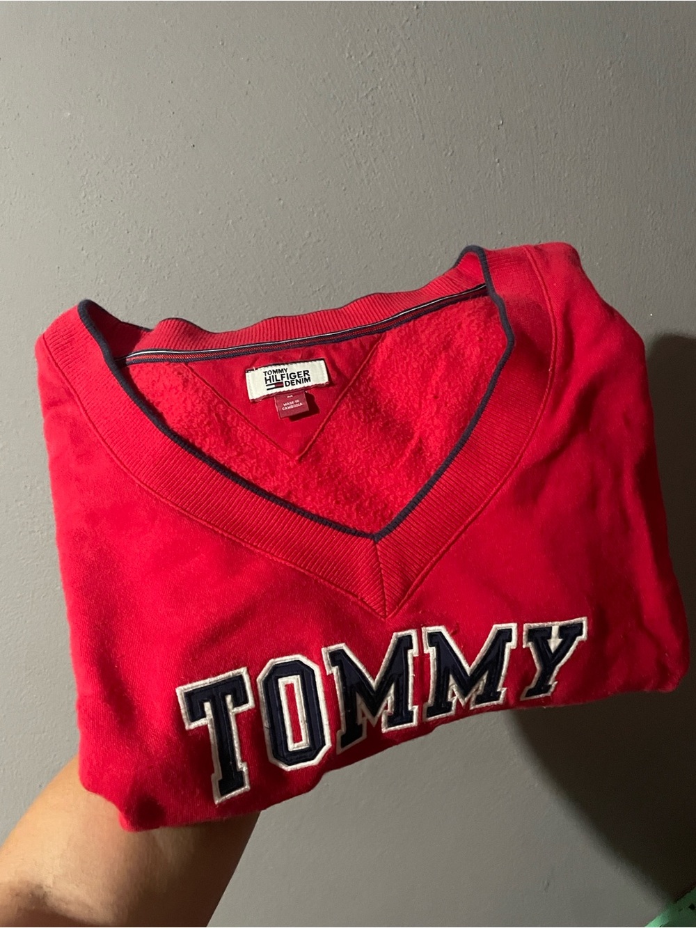 Tommy Hilfiger Red V-Neck Logo Sweatshirt dress with Navy Trim